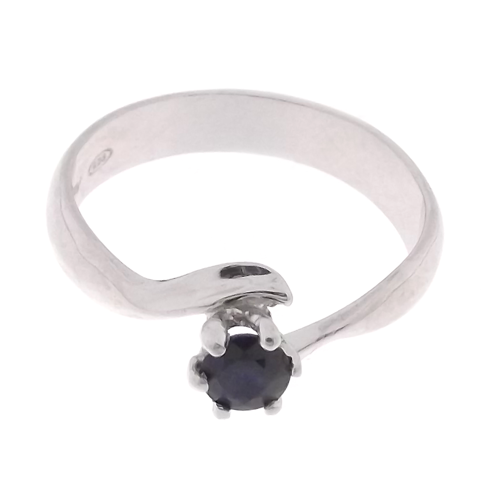 Anello solitario da donna in argento 925 con Zaffiro Naturale rodiato oro bianco